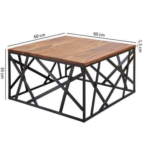 Couchtisch BAKAL 60x35x60 cm Sheesham Massivholz / Metall Sofatisch Design Wohnzimmertisch – Bild 4