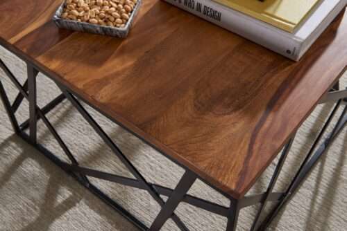 Couchtisch BAKAL 60x35x60 cm Sheesham Massivholz / Metall Sofatisch Design Wohnzimmertisch – Bild 5
