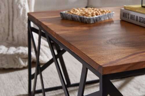 Couchtisch BAKAL 60x35x60 cm Sheesham Massivholz / Metall Sofatisch Design Wohnzimmertisch – Bild 6