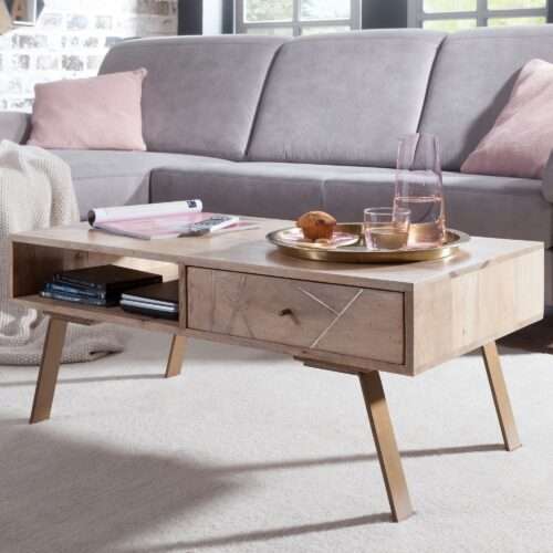 Couchtisch SIKAR 95x42x50cm Mango Massivholz / Metall Sofatisch Design Wohnzimmertisch – Bild 2