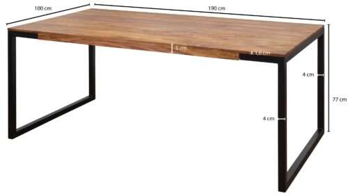 Esstisch 190x100x76 cm GOYAR Sheesham Echtholztisch mit Metallbeinen Massiv Braun / Schwarz – Bild 4