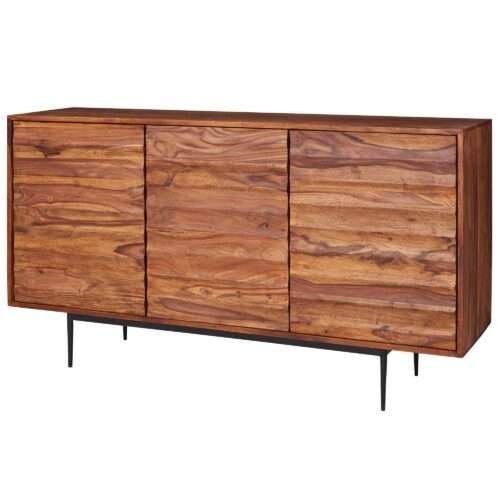 Sideboard Sheesham Massivholz 150x81x41 cm Landhaus Kommode | Design Anrichte Groß | Hoher Kommodenschrank mit 3 Türen Holz Massiv | Standschrank Wohnzimmer Modern