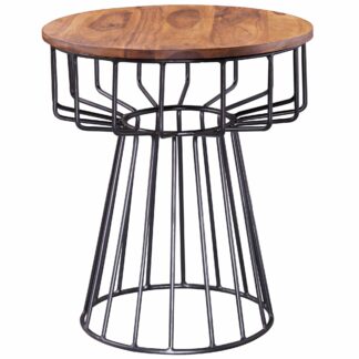 Beistelltisch 47 x 55 x 47 cm Sheesham Holz Metall Couchtisch | Industrial Style Echtholz Tischchen Wohnzimmer | Holztisch Sofatisch Metallbeine | Anstelltisch Dekotisch Rosenholz