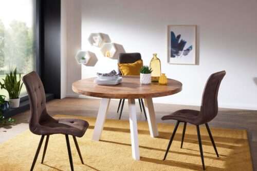 Esszimmertisch rund 130 cm Sheesham Massiv Esstisch Runder Holztisch mit Metallbeinen – Bild 3