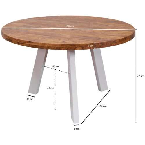 Esszimmertisch rund 130 cm Sheesham Massiv Esstisch Runder Holztisch mit Metallbeinen – Bild 4