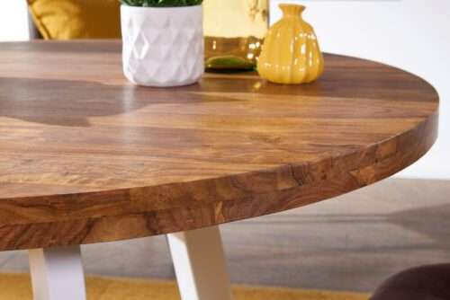 Esszimmertisch rund 130 cm Sheesham Massiv Esstisch Runder Holztisch mit Metallbeinen – Bild 6
