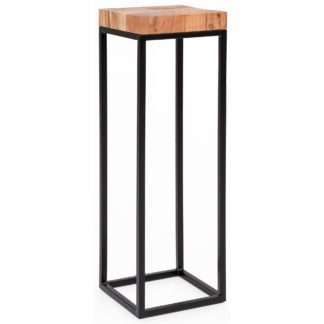 Beistelltisch 30 x 97 x 30 cm Akazie Metall Anstelltisch Hoch | Industrial Style Tischchen Wohnzimmer | Holztisch mit Metallbeinen | Abstelltisch Blumentisch Naturholz Dekotisch