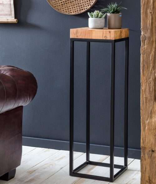 Beistelltisch 30 x 97 x 30 cm Akazie Metall Anstelltisch Hoch Industrial Style Tischchen – Bild 2