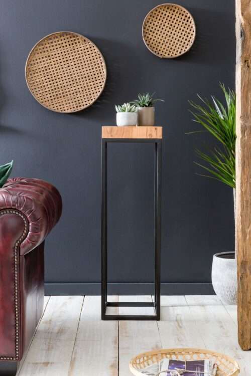 Beistelltisch 30 x 97 x 30 cm Akazie Metall Anstelltisch Hoch Industrial Style Tischchen – Bild 5