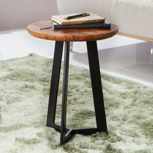 Beistelltisch 35 x 45 x 35 cm Sheesham Holz Metall Couchtisch Industrial Style Echtholz – Bild 2