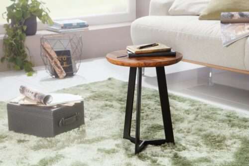 Beistelltisch 35 x 45 x 35 cm Sheesham Holz Metall Couchtisch Industrial Style Echtholz – Bild 3