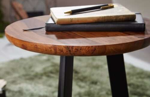 Beistelltisch 35 x 45 x 35 cm Sheesham Holz Metall Couchtisch Industrial Style Echtholz – Bild 6