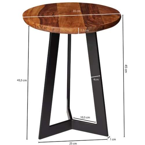 Beistelltisch 35 x 45 x 35 cm Sheesham Holz Metall Couchtisch Industrial Style Echtholz – Bild 4