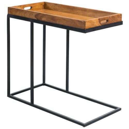 Beistelltisch Sheeshamholz 70x65x34 cm mit Metallgestell | Design TV-Tray Tabletttisch Wohnzimmer | Kleiner Palisander Serviertisch Naturholz | Abstelltisch Holz Metall Tablett