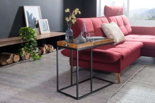 Beistelltisch Sheeshamholz 70x65x34 cm mit Metallgestell Design TV-Tray Tabletttisch Wohnzimmer – Bild 3