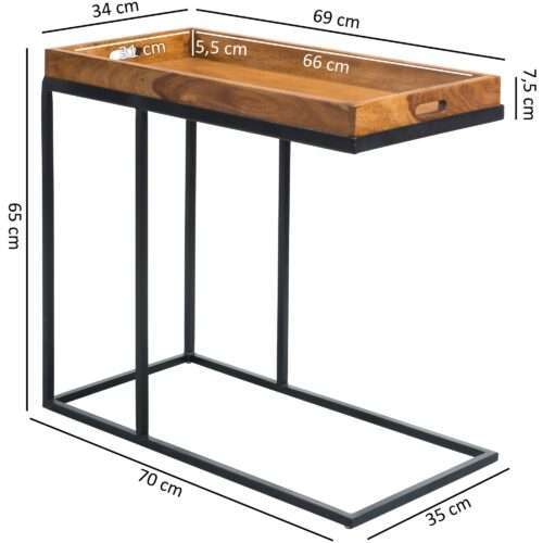 Beistelltisch Sheeshamholz 70x65x34 cm mit Metallgestell Design TV-Tray Tabletttisch Wohnzimmer – Bild 4