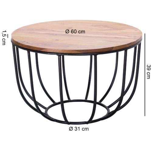 Couchtisch 60x39x60 cm Sheesham Massivholz / Metall Korbtisch Design Sofatisch – Bild 4