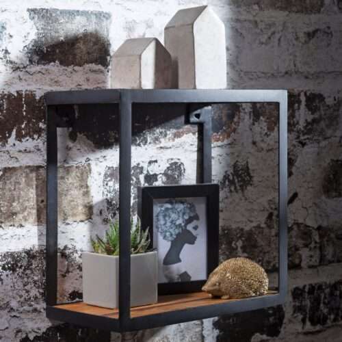 Wandregal PURI 35x18x35 cm Sheesham Massivholz Bücherregal Hängend Metallregal mit Echtholz – Bild 2