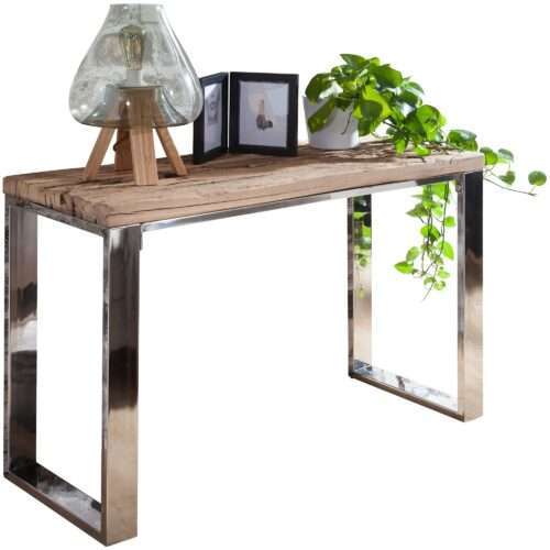 Konsolentisch 115x76x46 cm Massiv-Holz Akazie Natur | Konsole rustikal Wohnzimmer | Anrichte Flur Schmal | Schminktisch Industrial Style Echtholz