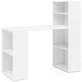 Schreibtisch mit Regal 120 x 120 x 53 cm Weiß Matt Holz Modern | Schreibtischregal Ablagefächer PC Tisch | Computertisch mit Ablage | Weißer Design Tisch Büro mit Aufbewahrung