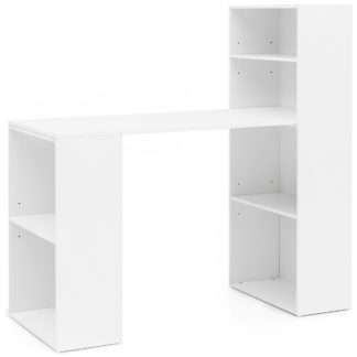 Schreibtisch mit Regal 120 x 120 x 53 cm Weiß Matt Holz Modern | Schreibtischregal Ablagefächer PC Tisch | Computertisch mit Ablage | Weißer Design Tisch Büro mit Aufbewahrung