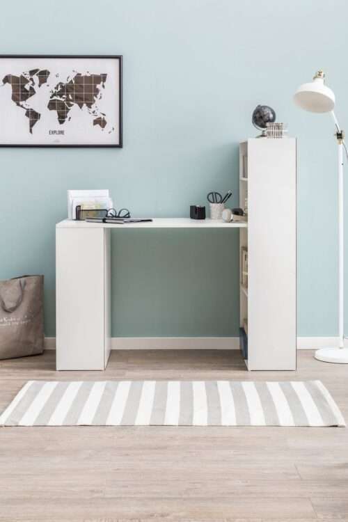 Schreibtisch mit Regal 120 x 120 x 53 cm Weiß Matt Holz Modern Schreibtischregal – Bild 5