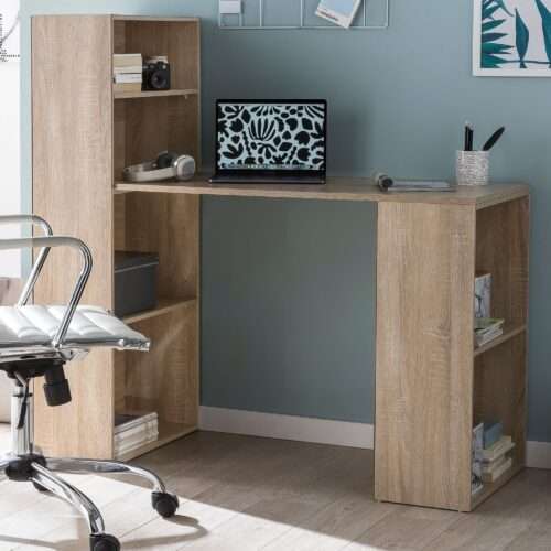 Schreibtisch mit Regal 120 x 120 x 53 cm Sonoma Holz Modern Schreibtischregal Ablagefächer – Bild 2
