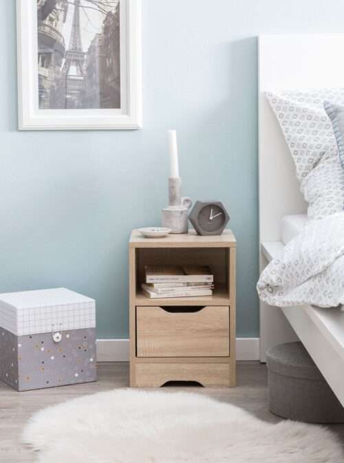 Nachtkonsole 31x43x31 cm Sonoma 1 Schublade und Ablagefach Weisse Nachtkommode – Bild 7