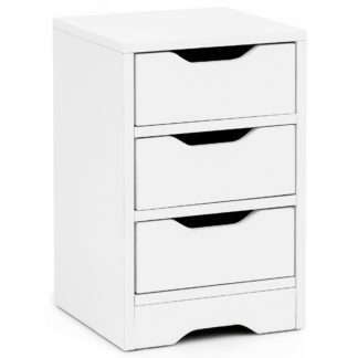 Nachtkonsole 31x49x31 cm Weiß Matt mit 3 Schubladen | Weisse Nachtkommode mit Stauraum | Nachttisch Schlicht Modern | Nachtschränkchen Klein | Bettkommode Schlafzimmer