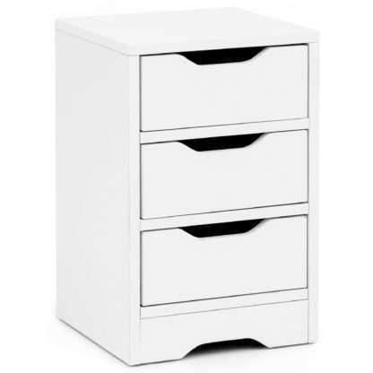 Nachtkonsole 31x49x31 cm Weiß Matt mit 3 Schubladen | Weisse Nachtkommode mit Stauraum | Nachttisch Schlicht Modern | Nachtschränkchen Klein | Bettkommode Schlafzimmer