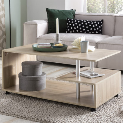 5 x 60 cm Sonoma Drehbar mit Rollen | Wohnzimmertisch Coffee Table | Sofatisch Loungetisch Holz | Kaffeetisch mit Stauraum