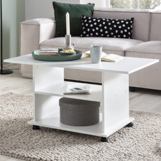 5 cm Weiß Drehbar mit Rollen | Wohnzimmertisch Coffee Table | Sofatisch Loungetisch Holz | Kaffeetisch mit Stauraum