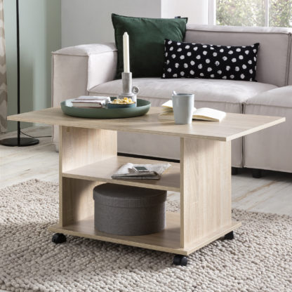 5 cm Sonoma Drehbar mit Rollen | Wohnzimmertisch Coffee Table | Sofatisch Loungetisch Holz | Kaffeetisch mit Stauraum