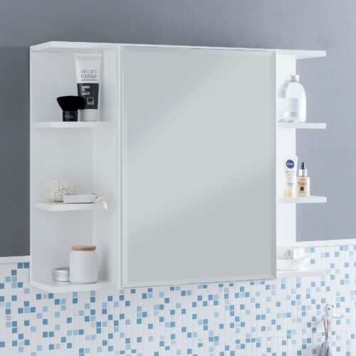 5x20cm Spanplatte Spiegelschrank Modern | Design Badregal Freischwebend | Schränkchen mit Spiegel | Badezimmerschrank Holz Hängeschrank mit Badspiegel