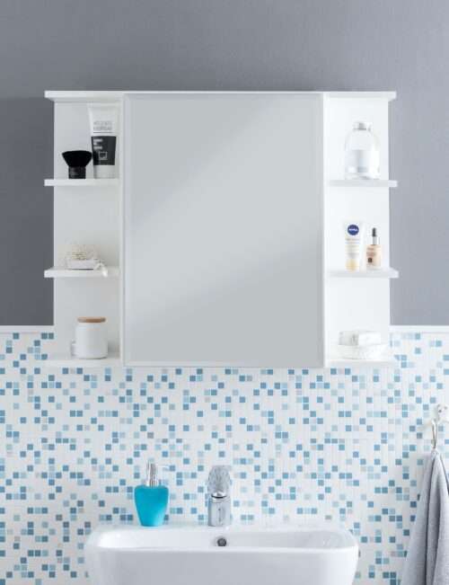 Hängeschrank Weiß 80x645x20cm Spanplatte Spiegelschrank Modern Design Badregal – Bild 7