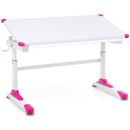 Design Kinderschreibtisch Holz 119 x 67 cm Pink/Weiß Maltisch | Neigbarer Mädchen Schülerschreibtisch | Höhenverstellbarer Kinder - Schreibtisch | Kindertisch Tischgestell Metall
