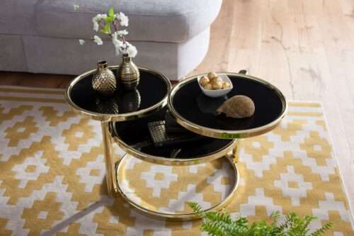 Couchtisch mit 3 Tischplatten Schwarz / Gold 58 x 43 x 58 cm Beistelltisch – Bild 5