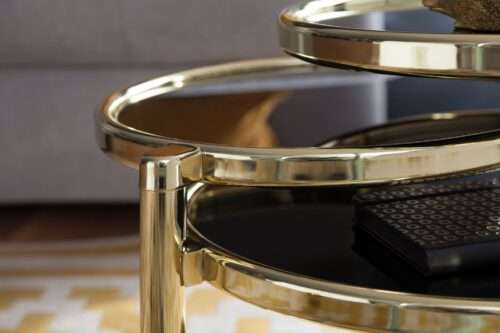 Couchtisch mit 3 Tischplatten Schwarz / Gold 58 x 43 x 58 cm Beistelltisch – Bild 7