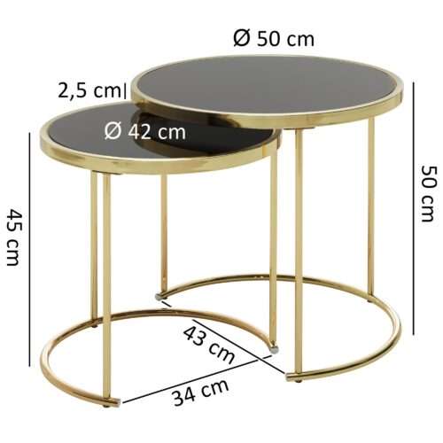 Design Satztisch COMO Schwarz/Gold Beistelltisch Metall/Glas Couchtisch Set aus 2 Tischen – Bild 4