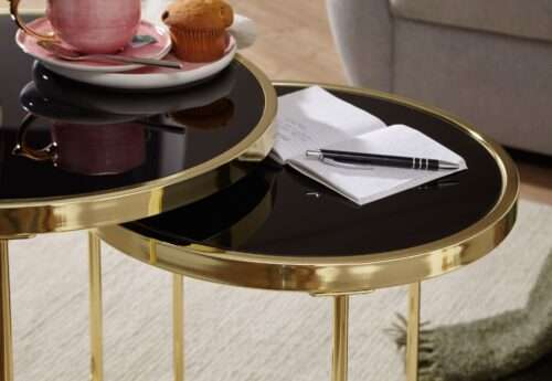 Design Satztisch COMO Schwarz/Gold Beistelltisch Metall/Glas Couchtisch Set aus 2 Tischen – Bild 6