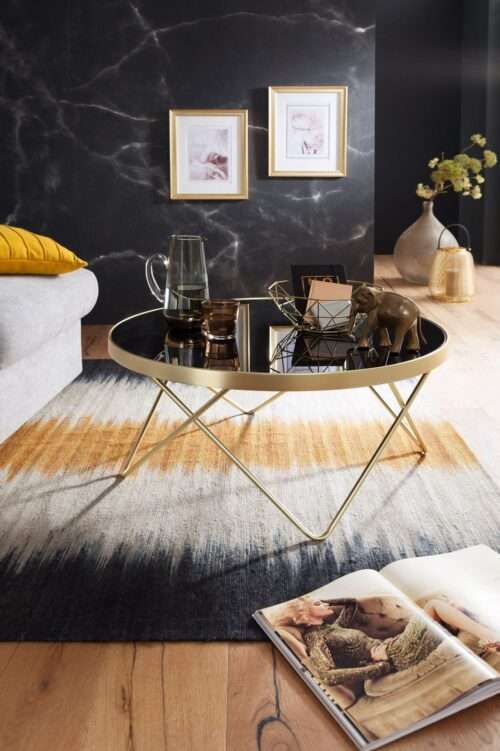 Couchtisch Ø 82 cm Schwarz / matt Gold Beistelltisch Metall/Glas Tisch mit Glasplatte – Bild 3