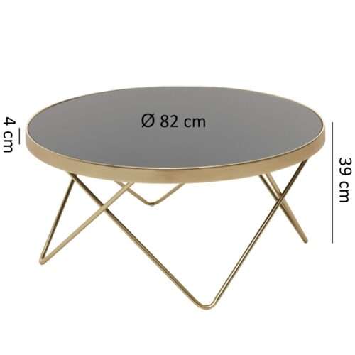 Couchtisch Ø 82 cm Schwarz / matt Gold Beistelltisch Metall/Glas Tisch mit Glasplatte – Bild 4