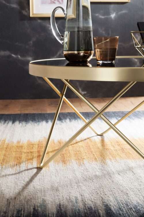 Couchtisch Ø 82 cm Schwarz / matt Gold Beistelltisch Metall/Glas Tisch mit Glasplatte – Bild 6