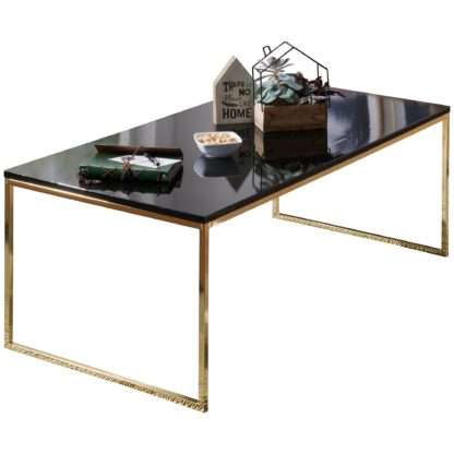 Couchtisch 120x45x60 cm Metall Holz Sofatisch Schwarz / Gold | Design Wohnzimmertisch rechteckig | Stubentisch mit Metallgestell | Kaffeetisch klein | Wohnzimmer Loungetisch modern