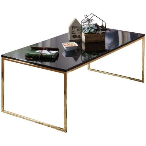 Couchtisch 120x45x60 cm Metall Holz Sofatisch Schwarz / Gold | Design Wohnzimmertisch rechteckig | Stubentisch mit Metallgestell | Kaffeetisch klein | Wohnzimmer Loungetisch modern