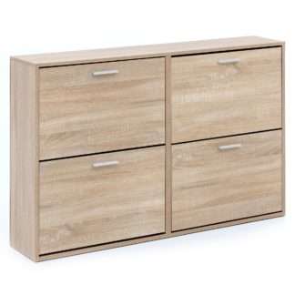 Schuhschrank Modern 120 x 81 x 24 cm Holz Schuhregal Sonoma 4 Fächer | Schuhkommode Flurschrank mit Ablage | Design Schuhkipper Schuhaufbewahrung | Flurkommode für Schuhe Hoch