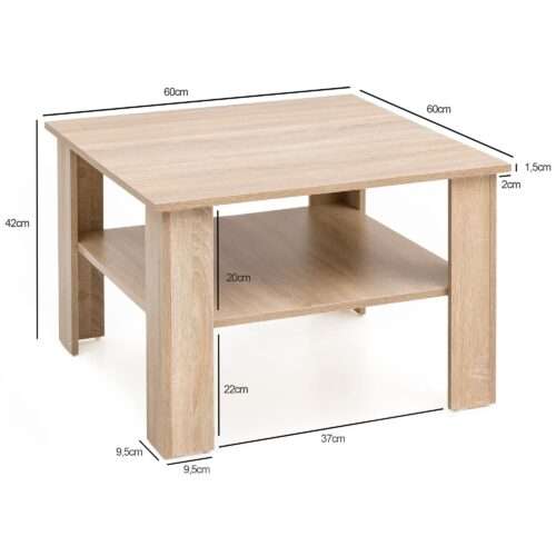 Couchtisch Sonoma Eiche 60x42x60 cm Design Holztisch mit Ablage Wohnzimmertisch – Bild 4