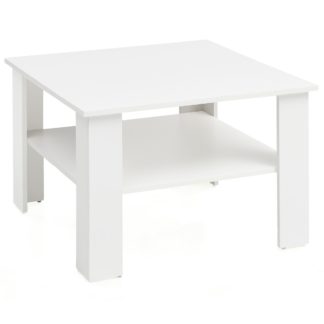 Couchtisch Weiß 60x42x60 cm Design Holztisch mit Ablage | Wohnzimmertisch Coffee Table | Sofatisch Loungetisch Holz | Kaffeetisch Stubentisch mit Stauraum | Tisch Wohnzimmer