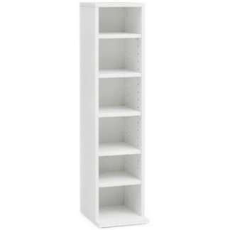 CD-Regal Holz 21x90x20 cm Offenes Bücherregal Schmal | CD Aufbewahrung Klein | Design Nischenregal Weiß | Standregal 6 Fächer Offen | CD Holzregal Weiss | Stehregal Modern