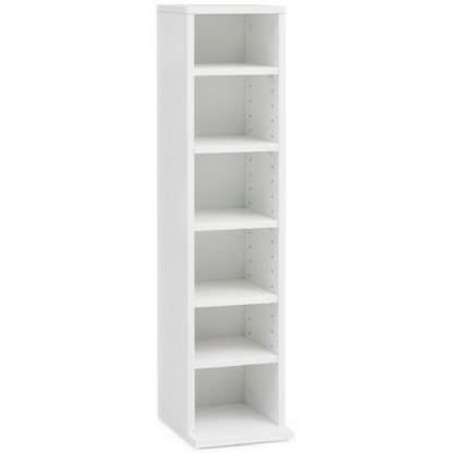 CD-Regal Holz 21x90x20 cm Offenes Bücherregal Schmal | CD Aufbewahrung Klein | Design Nischenregal Weiß | Standregal 6 Fächer Offen | CD Holzregal Weiss | Stehregal Modern